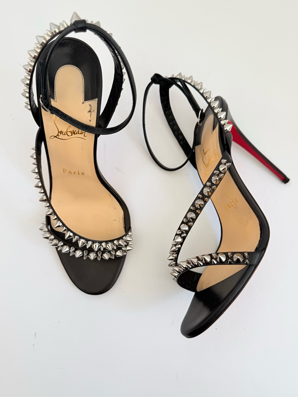 Christian Louboutin Mafaldina Spikes 100 Black Silver Leather Sandals EU 38 - Picture 4 of 11